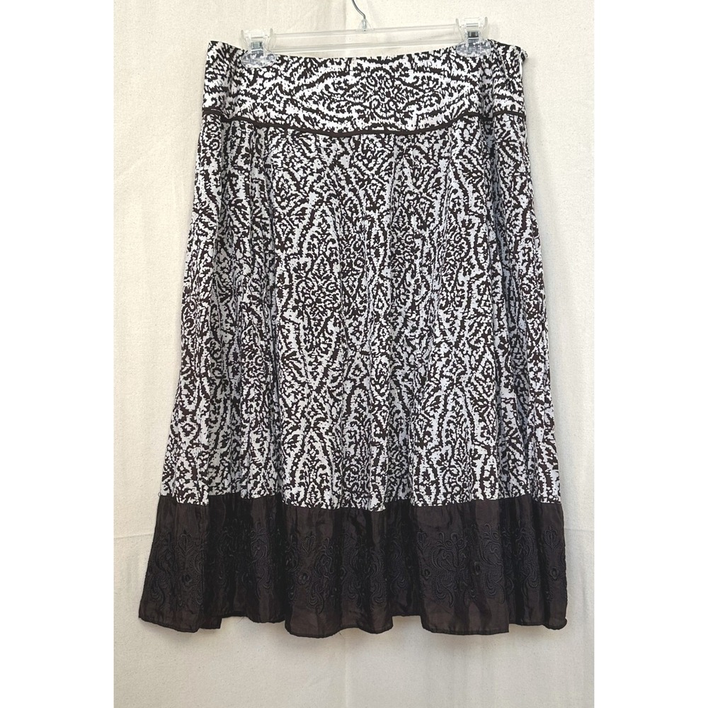 Vtg‎ 80s Nygard A-line Silk Cotton Embroidered Midi Skirt Sz 10 Brown Librarian